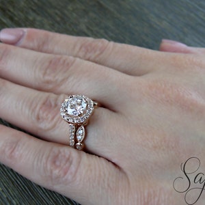 Cushion Cut Halo Engagement Ring, Art Deco Bridal Set, Cushion Moissanite Wedding Set, NEO Moissanite Ring Set, Unique Bridal Set image 8