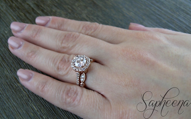 Cushion Cut Halo Engagement Ring, Art Deco Bridal Set, Cushion Moissanite Wedding Set, NEO Moissanite Ring Set, Unique Bridal Set image 8