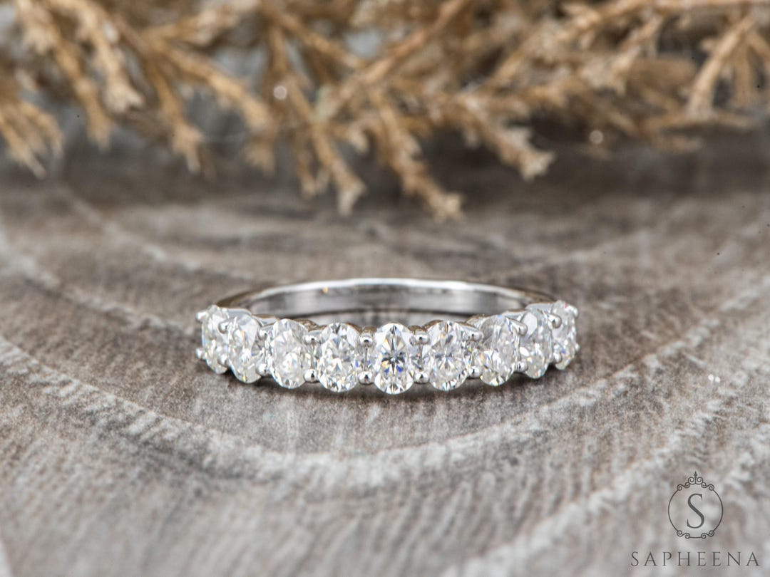 Oval Lab Diamond or Moissanite Half Eternity Wedding Ring Band in Gold ...
