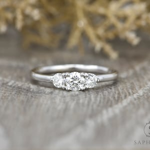 Natural Diamond Engagement Ring, Round Cut Three Stone Ring, Past Present Future Diamond Wedding Ring, Anniversary Ring, Dainty Gold Ring