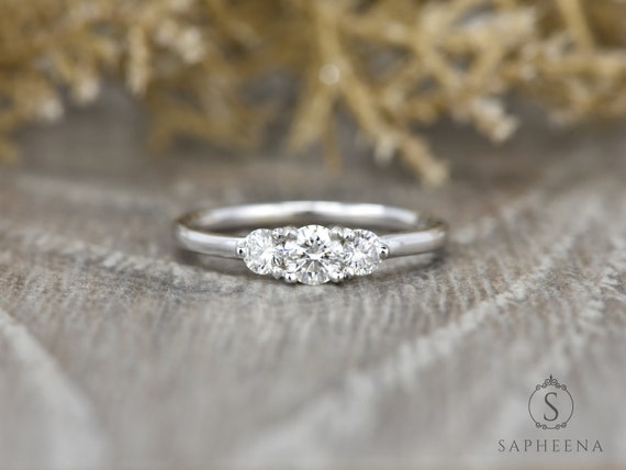 Natural Diamond Engagement Ring Round Cut Three Stone Ring Past Present Future Diamond Wedding Ring Anniversary Ring Dainty Gold Ring Etsy