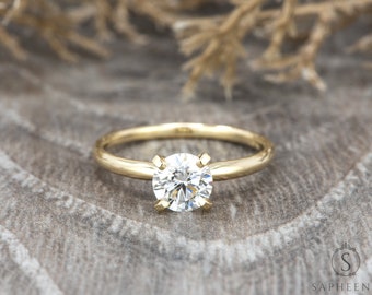 1.0 Ct Round Cut Diamond Engagement Ring, Classic Solitaire Wedding Ring, Round Lab-Grown Diamond Bridal Ring, Solid Gold Promise Ring