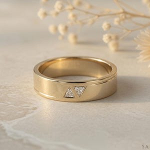 Driehoek geslepen diamant herenband • 5 mm massief gouden ring • Moderne trouwring
