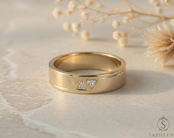 Diamant im Dreieckschliff Herrenring • 5 mm massiver Goldring • Moderner Ehering
