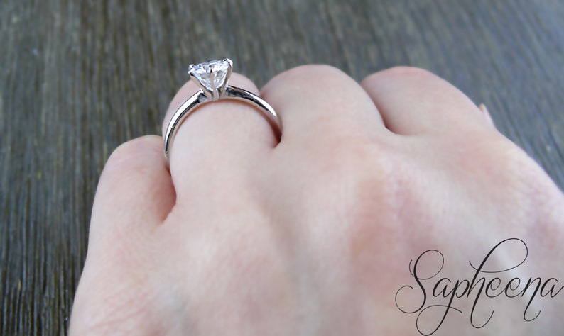 Round Cut Moissanite Solitaire Engagement Ring, Simple Round Solitaire Wedding Ring, 6 Prong Solitaire Gold 14k/18k Bridal Ring by Sapheena image 9