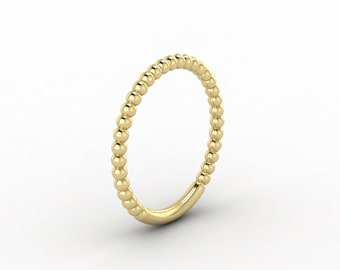 Dainty Beaded Plain Gold Stacking Band, Minimalist Gold Everyday Band, Beaded Gold Stacking Band, Thin Statement Band, Stackable Band