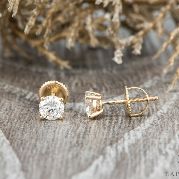 1Ct Brilliant Moissanite Ohrringe, Moissanite Ohrringe, 14k Gelbgold Braut Ohrringe, Goldhochzeit Ohrstecker