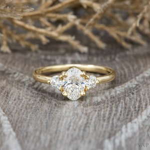 Oval Cut Diamond Wedding Ring , Three Stone Lab Diamond Engagement Ring, Certified Diamond Bridal Ring, Past Present Future Anniversary Ring