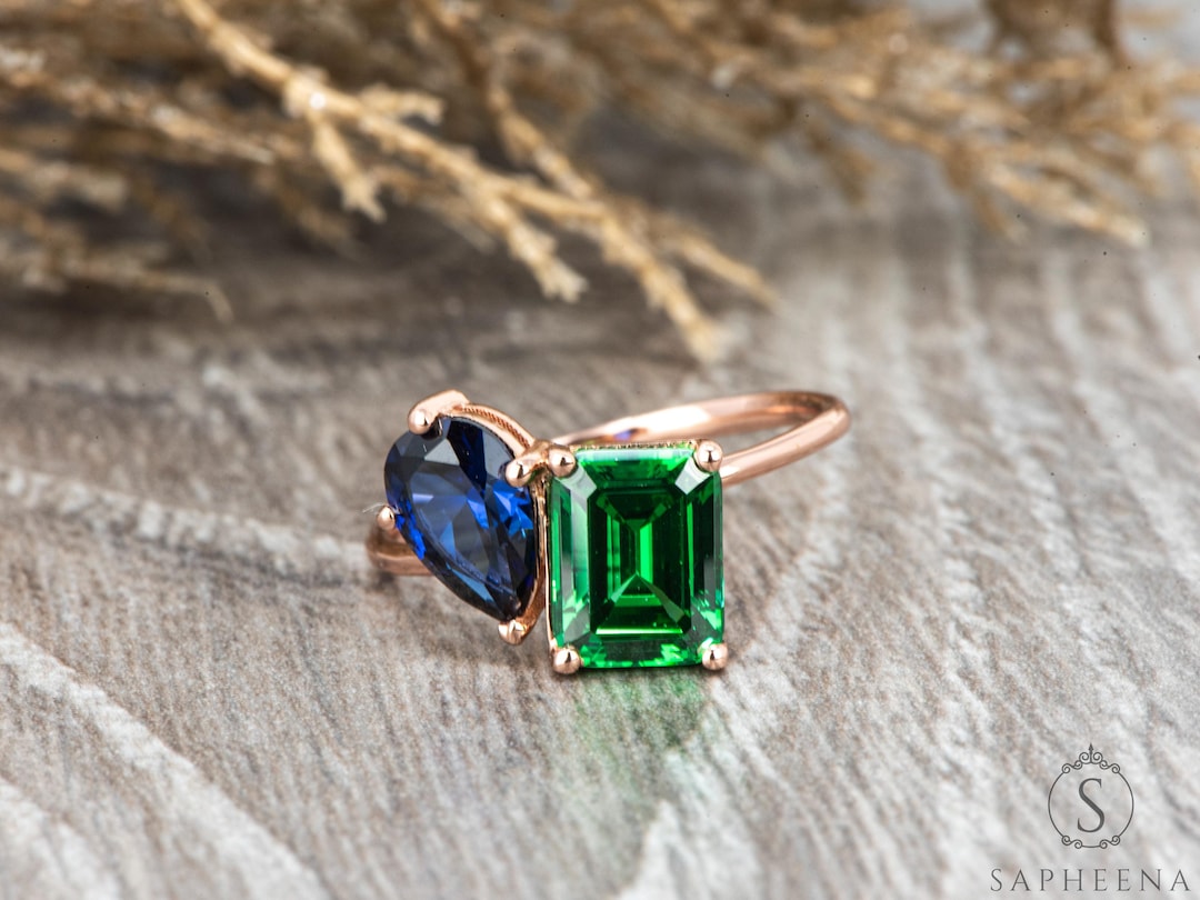 Princess Cut Mothers Birthstone Ring - Custom With 1-6 Simulated Gemstones, Sterling Silver Or 10K/14K Gold, Accent CZs - View #4