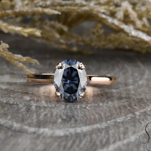 Oval Cut Grey Moissanite Solitaire Ring, Oval Solitaire Gold 14k/18 Wedding Ring, Simple Solitaire Gray Moissanite Bridal Ring by Sapheena