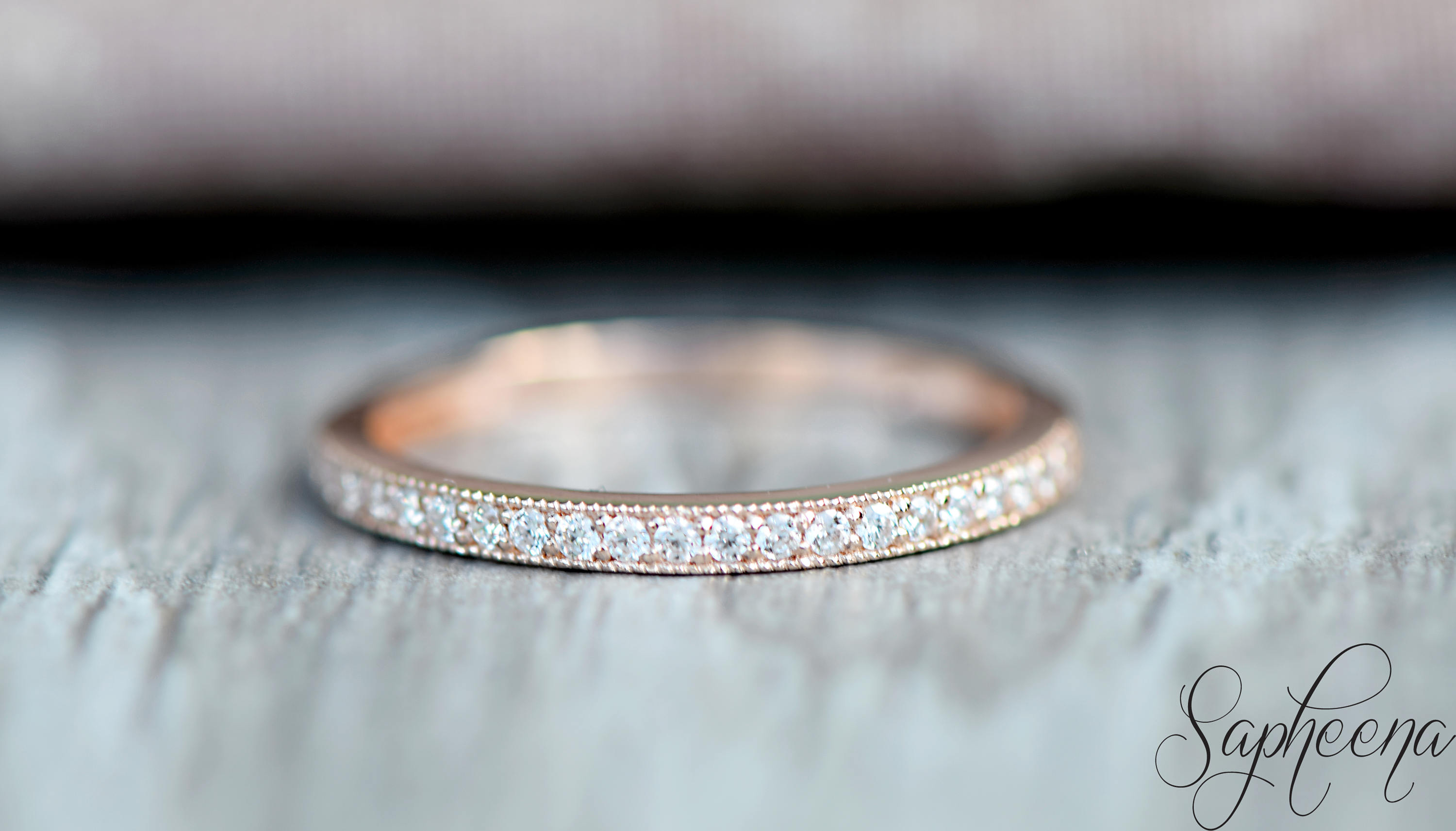 Half Eternity Milgrain Diamond Wedding Band in 14k Rose Etsy