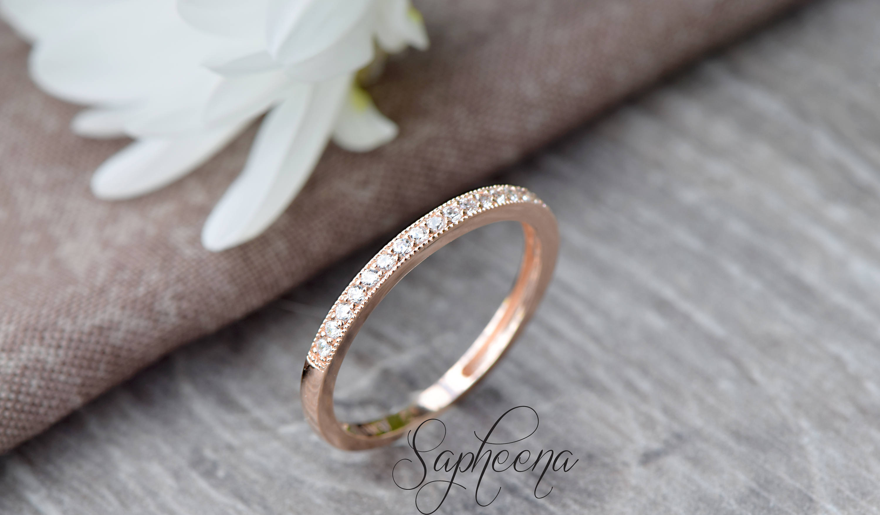 Half Eternity Milgrain Diamond Wedding Band Lab Grown Etsy Canada
