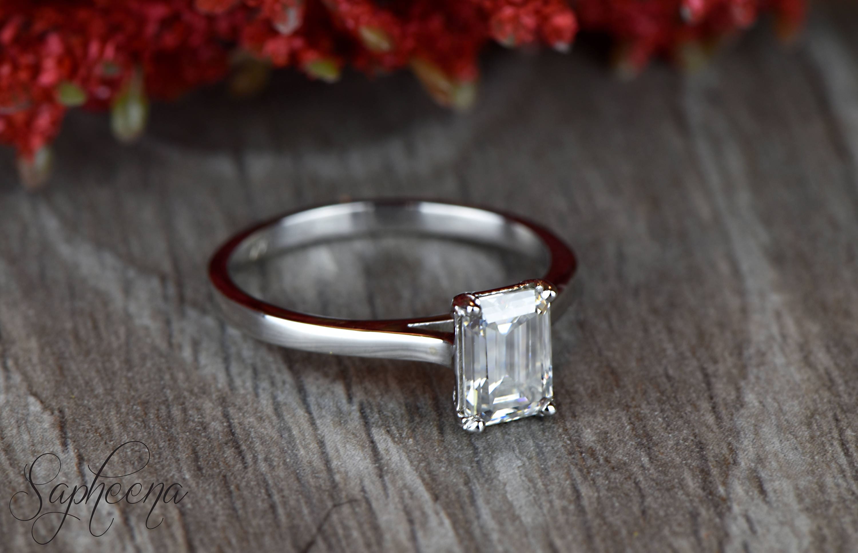 Moissanite Engagement Ring Emerald Cut Moissanite Ring Etsy Canada