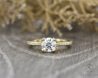 Round Cut Moissanite Engagement Ring | Round Cut Moissanite Wedding Ring |  Classic Round Cut Engagement Ring | Anniversary Ring