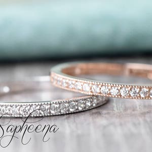 Half Eternity Milgrain Diamond Wedding Band Lab Grown Diamond Wedding Band Moissanite Eternity Bridal Band, Diamond Band image 6