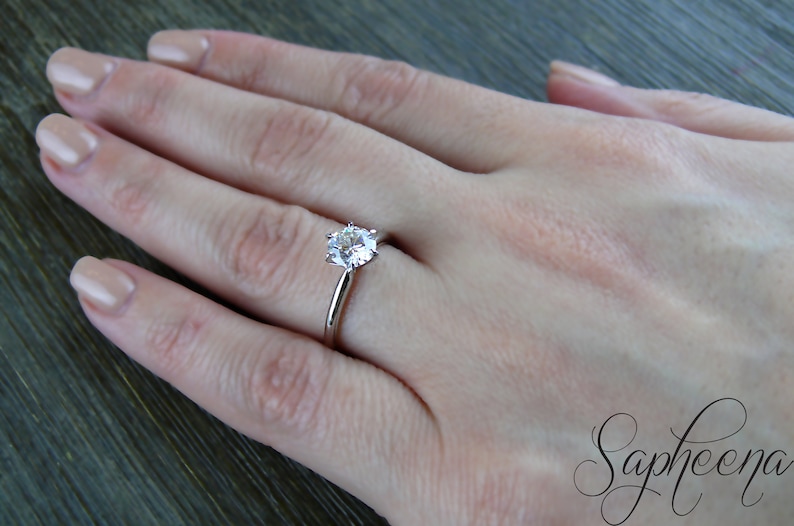 Round Cut Moissanite Solitaire Engagement Ring, Simple Round Solitaire Wedding Ring, 6 Prong Solitaire Gold 14k/18k Bridal Ring by Sapheena image 8