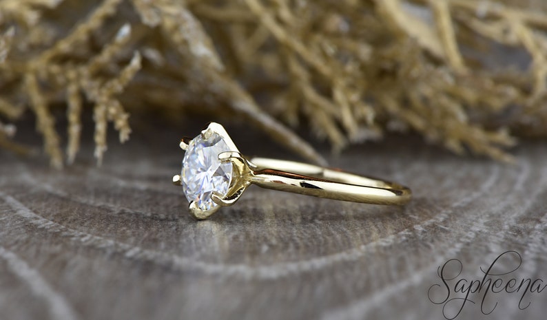 Round Cut Moissanite Solitaire Engagement Ring, Simple Round Solitaire Wedding Ring, 6 Prong Solitaire Gold 14k/18k Bridal Ring by Sapheena image 5