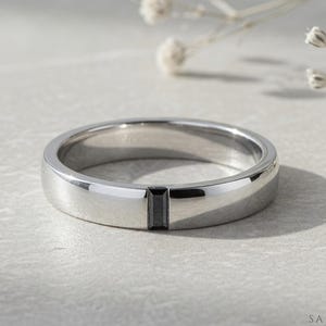 4mm Mens Black Diamond Band, Baguette Black Moissanite Ring, Solid Gold or Platinum