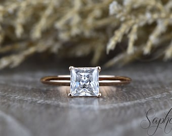 1,25 ct Princess Cut Moissanit Verlobungsring, Massiver Goldmesserkante Solitär, Minimalistischer Ehering, Brautschmuck Geschenk