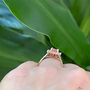 Peach Sapphire Engagement Ring, Sapphire Diamond Halo Ring, Unique Snowflake Rose Gold Ring, Anniversary Diamond Wedding Ring by Sapheena image 10