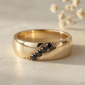 Mens Black Diamond Wedding Band in Solid 14k Rose Gold,6mm Comfort Fit Black Diamond Wedding Band,Diamond Ring Band by Sapheena