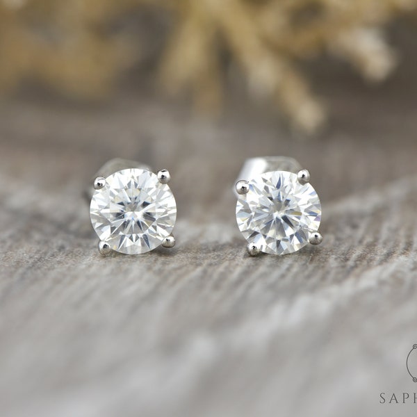 Moissanite Earring Studs | Round Cut Moissanite Studs | Gold Earrings | Solid White/Yellow Gold 14k Push Back Earrings |  Bridal Jewelry