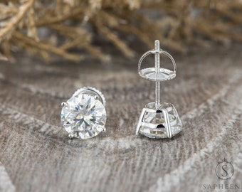 Moissanite Earring Studs | 3ct Round Cut Moissanite Studs | 14k White Gold Screw Back Earring Studs | Bridal/Anniversary Gold Earrings