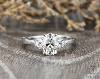 1.3 Ct Oval Cut Moissanite Cluster Engagement Ring | NEO Moissanite Seven Stone Cluster Ring | Unique Womens Ring | Promise Ring