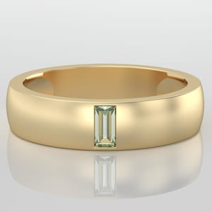 Men’s 4.5mm Solid Gold Wedding Band with Green Sapphire, Minimalist Baguette Stone Ring, Comfort Fit Gold Band for Him, Unique Men&#39;s Ring