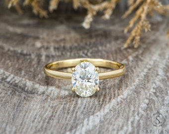 Oval Cut Moissanite Solitaire Engagement Ring, Unique Oval FO1 Moissanite Solitaire Ring, Platinum Bridal Ring, Moissanite Gold Wedding Ring