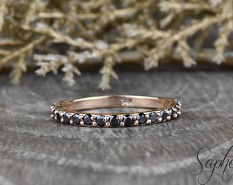 Half Eternity Black Diamond Wedding Band in 14k Rose Gold,Black Diamond Stacking Ring,Diamond Band,Black Bridal Band,Stackable by Sapheena