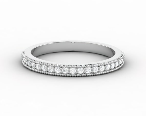 Half Eternity Milgrain Diamond Wedding Band Lab Grown Diamond Wedding Band Moissanite Eternity Bridal Band Diamond Band Etsy Mexico