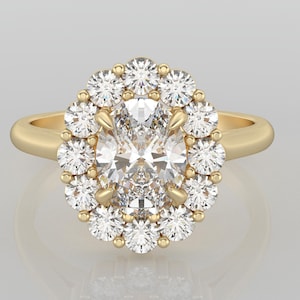 1.0 Ct Oval Cut Lab Diamond Halo Engagement Ring, Moissanite Oval Cut Wedding Ring, Solid 14k Gold Halo Proposal Ring, Bridal Statement Ring