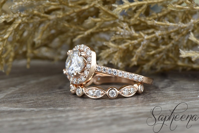 Cushion Cut Halo Engagement Ring, Art Deco Bridal Set, Cushion Moissanite Wedding Set, NEO Moissanite Ring Set, Unique Bridal Set image 2