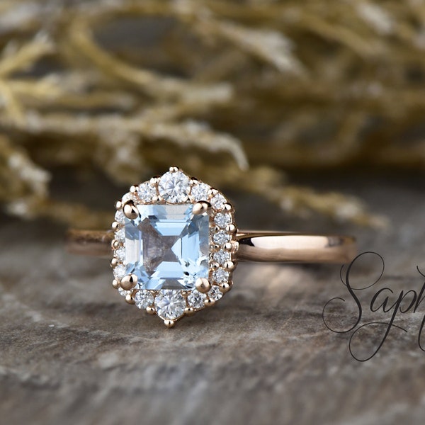 Aquamarine Halo Ring Etsy