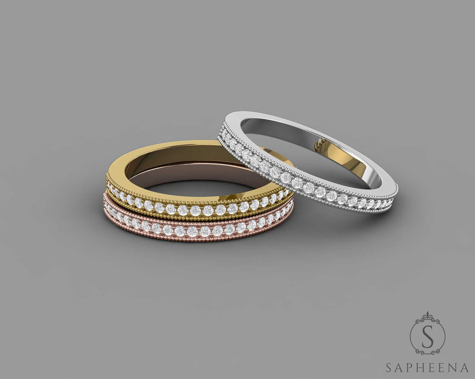 Half Eternity Milgrain Diamond Wedding Band Lab Grown Etsy Canada