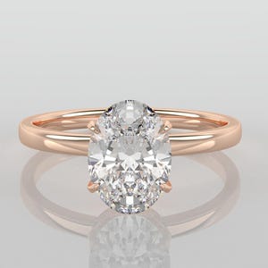 1.5 CT Oval Lab-Grown Diamond Ring, Solid Gold Hidden Halo Engagement Ring, Elegant Solitaire Bridal Jewelry, Wedding Gift, Proposal Ring