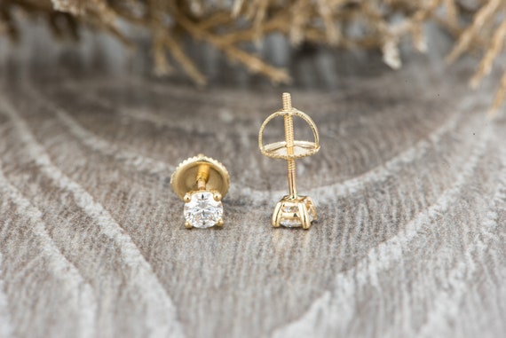 Round Stud Earrings 0.5 CTW, Moissanite or Diamond Studs, Solid Gold Earrings