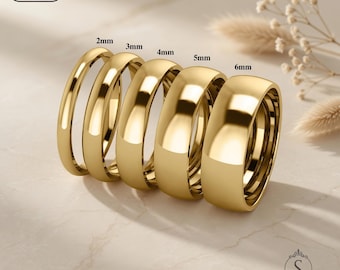 14k Yellow Gold Classic Dome Band, Men's Women's Gold Wedding Band, Plain Polished Dome Gold Band, Solid Gold Band, Simple Wedding Band