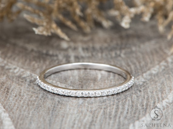 Dainty Diamond Wedding Band in 14k White Gold diamond Stacking