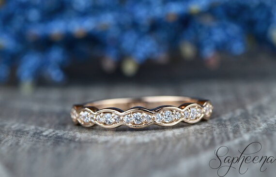 Plain Rose Gold Band Art Deco Wedding Band 14k 18k Gold Stacking