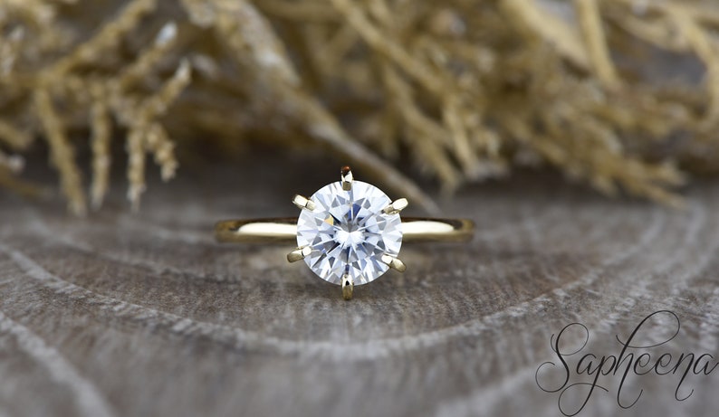 Round Cut Moissanite Solitaire Engagement Ring, Simple Round Solitaire Wedding Ring, 6 Prong Solitaire Gold 14k/18k Bridal Ring by Sapheena image 4