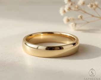 4mm Classic Comfort Fit Wedding Band, Dome Wedding Band, 10k/14k/18k Men's Women's Wedding Band, Yellow Gold, White Gold, Rose Gold Ring