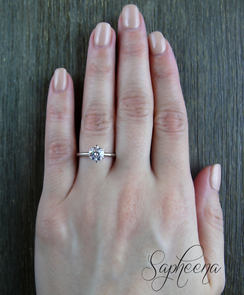 Round Cut Moissanite Solitaire Engagement Ring, Simple Round Solitaire Wedding Ring, 6 Prong Solitaire Gold 14k/18k Bridal Ring by Sapheena image 7