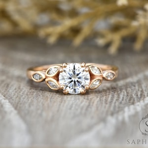 Round with Marquise Cut Engagement Ring, Cluster Lab-Grown Diamond Wedding Ring, Solid 14k/18k Gold Bridal Ring, Women&#39;s Anniversary Ring
