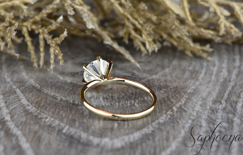 Round Cut Moissanite Solitaire Engagement Ring, Simple Round Solitaire Wedding Ring, 6 Prong Solitaire Gold 14k/18k Bridal Ring by Sapheena image 6
