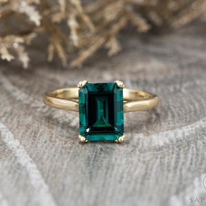 Green Emerald Solitaire Engagement Ring in 14k Yellow Gold,Green Emerald Bridal Ring,May Birthstone Ring,Emerald Promise Ring by Sapheena