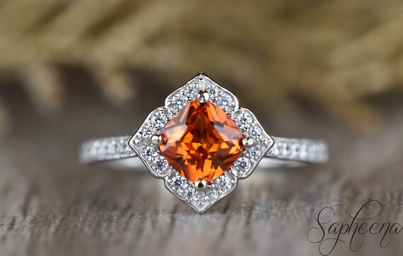 Orange Sapphire Engagement Ring In 14k White Gold6x6mm Etsy