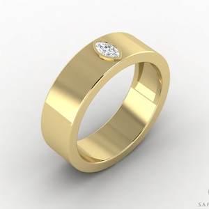 6.5mm Mens Marquise Cut Moissanite Wedding Band, Bezel Set Mens Wedding Band, Solid Gold 10k/14k/18k Wedding Ring, His Wedding Band