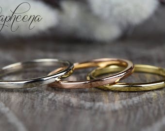 Dainty Solid Wedding Band in either 14k Rose/White/Yellow Gold,Comfort Stacking Band,Gold Band,Wedding Band, Stacking Ring by Sapheena